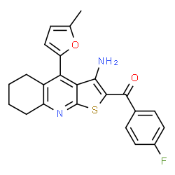 ChemSpider 2D Image | [3-Amino-4-(5-methyl-2-furyl)-5,6,7,8-tetrahydrothieno[2,3-b]quinolin-2-yl](4-fluorophenyl)methanone | C23H19FN2O2S