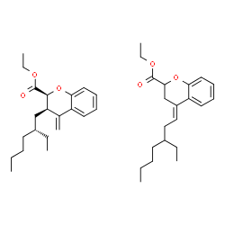 ChemSpider 2D Image | Ethyl (2S,3R)-3-[(2R)-2-ethylhexyl]-4-methylene-2-chromanecarboxylate - ethyl (4E)-4-(3-ethylheptylidene)-2-chromanecarboxylate (1:1) | C42H60O6