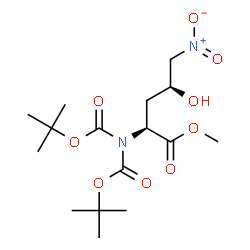 ChemSpider 2D Image | Methyl (4S)-4-hydroxy-N,N-bis{[(2-methyl-2-propanyl)oxy]carbonyl}-5-nitro-L-norvalinate | C16H28N2O9