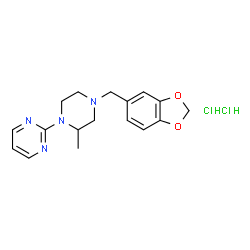 ChemSpider 2D Image | 2-[4-(1,3-Benzodioxol-5-ylmethyl)-2-methyl-1-piperazinyl]pyrimidine dihydrochloride | C17H22Cl2N4O2