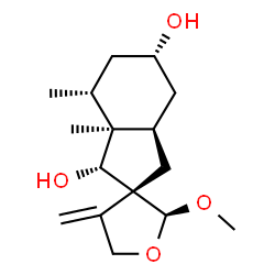 ChemSpider 2D Image | (1'R,2S,3R,3a'R,5'S,7'R,7a'S)-2-Methoxy-7',7a'-dimethyl-4-methylenedecahydrospiro[furan-3,2'-indene]-1',5'-diol | C16H26O4