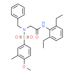 ChemSpider 2D Image | N~2~-Benzyl-N-(2,6-diethylphenyl)-N~2~-[(4-methoxy-3-methylphenyl)sulfonyl]glycinamide | C27H32N2O4S