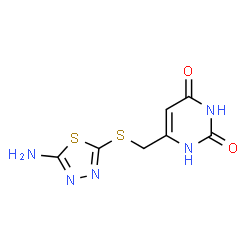 ChemSpider 2D Image | 6-{[(5-Amino-1,3,4-thiadiazol-2-yl)sulfanyl]methyl}-2,4(1H,3H)-pyrimidinedione | C7H7N5O2S2