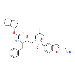 ChemSpider 2D Image | (3R,3aS,6aR)-Hexahydrofuro[2,3-b]furan-3-yl {(2S,3R)-4-[{[2-(aminomethyl)-1-benzofuran-5-yl]sulfonyl}(isobutyl)amino]-3-hydroxy-1-phenyl-2-butanyl}carbamate | C30H39N3O8S