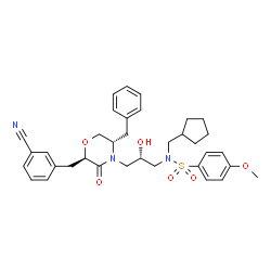 ChemSpider 2D Image | N-{(2S)-3-[(2R,5S)-5-Benzyl-2-(3-cyanobenzyl)-3-oxo-4-morpholinyl]-2-hydroxypropyl}-N-(cyclopentylmethyl)-4-methoxybenzenesulfonamide | C35H41N3O6S