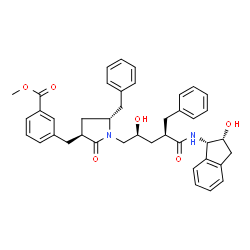 ChemSpider 2D Image | Methyl 3-({(3S,5R)-5-benzyl-1-[(2S,4R)-4-benzyl-2-hydroxy-5-{[(1S,2R)-2-hydroxy-2,3-dihydro-1H-inden-1-yl]amino}-5-oxopentyl]-2-oxo-3-pyrrolidinyl}methyl)benzoate | C41H44N2O6
