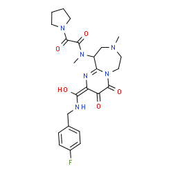 ChemSpider 2D Image | N-[(2Z)-2-{[(4-Fluorobenzyl)amino](hydroxy)methylene}-8-methyl-3,4-dioxo-2,3,4,6,7,8,9,10-octahydropyrimido[1,2-d][1,4]diazepin-10-yl]-N-methyl-2-oxo-2-(1-pyrrolidinyl)acetamide | C24H29FN6O5