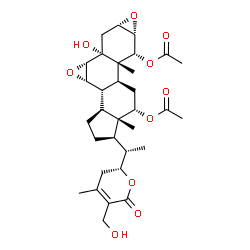 ChemSpider 2D Image | (1alpha,2alpha,3alpha,5alpha,6alpha,7alpha,12alpha,17beta)-5-Hydroxy-17-{(1S)-1-[(2R)-5-(hydroxymethyl)-4-methyl-6-oxo-3,6-dihydro-2H-pyran-2-yl]ethyl}-2,3:6,7-diepoxyandrostane-1,12-diyl diacetate | C32H44O10