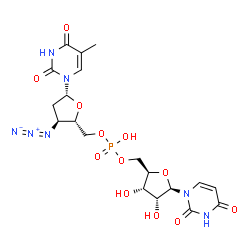 ChemSpider 2D Image | [(2S,3S,5R)-3-Azido-5-(5-methyl-2,4-dioxo-3,4-dihydro-1(2H)-pyrimidinyl)tetrahydro-2-furanyl]methyl [(2R,3S,4R,5R)-5-(2,4-dioxo-3,4-dihydro-1(2H)-pyrimidinyl)-3,4-dihydroxytetrahydro-2-furanyl]methyl 
hydrogen phosphate | C19H24N7O12P