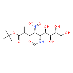 ChemSpider 2D Image | 2-Methyl-2-propanyl (4S,5R,6R,7S,8R)-5-acetamido-6,7,8,9-tetrahydroxy-2-methylene-4-nitrononanoate | C16H28N2O9