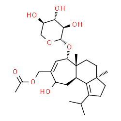 ChemSpider 2D Image | [(3aR,5aR,6S,10aR)-9-Hydroxy-1-isopropyl-3a,5a-dimethyl-6-(beta-D-xylopyranosyloxy)-2,3,3a,4,5,5a,6,9,10,10a-decahydrocyclohepta[e]inden-8-yl]methyl acetate | C27H42O8