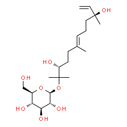 ChemSpider 2D Image | (3R,6E,10S)-3,10-Dihydroxy-2,6,10-trimethyl-6,11-dodecadien-2-yl beta-D-glucopyranoside | C21H38O8