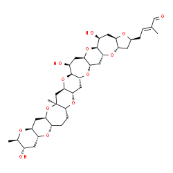 ChemSpider 2D Image | (2E)-2-Methyl-4-[(2S,3aS,4aR,5aS,6aR,7aS,8aR,10aS,11aR,13S,14R,15aS,16aR,17aS,18aR,19aS,20S,21aR,22aS,23S,24aR)-13,20,23-trihydroxy-14,17a-dimethyltriacontahydro-2H-furo[3,2-b]pyrano[2'''''',3'''''':5
''''',6''''']pyrano[2''''',3''''':6'''',7'''']oxepino[2'''',3'''':5''',6''']pyrano[2''',3''':5'',6'']pyrano[2'',3'':6',7']oxepino[2',3':5,6]pyrano[2,3-f]oxepin-2-yl]-2-butenal | C38H56O13
