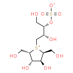ChemSpider 2D Image | (2S,3S)-4-[(2S,3S,4S,5S)-3,4-Dihydroxy-2,5-bis(hydroxymethyl)tetrahydro-1-thiopheniumyl]-1,3-dihydroxy-2-butanyl sulfate | C10H20O10S2