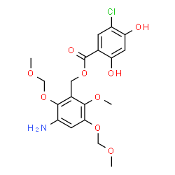 ChemSpider 2D Image | 3-Amino-6-methoxy-2,5-bis(methoxymethoxy)benzyl 5-chloro-2,4-dihydroxybenzoate | C19H22ClNO9