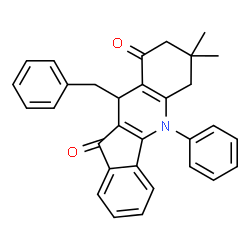 ChemSpider 2D Image | 10-Benzyl-7,7-dimethyl-5-phenyl-6,7,8,10-tetrahydro-5H-indeno[1,2-b]quinoline-9,11-dione | C31H27NO2