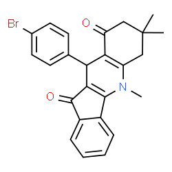 ChemSpider 2D Image | 10-(4-Bromophenyl)-5,7,7-trimethyl-6,7,8,10-tetrahydro-5H-indeno[1,2-b]quinoline-9,11-dione | C25H22BrNO2