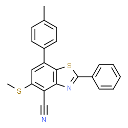 ChemSpider 2D Image | 7-(4-Methylphenyl)-5-(methylsulfanyl)-2-phenyl-1,3-benzothiazole-4-carbonitrile | C22H16N2S2