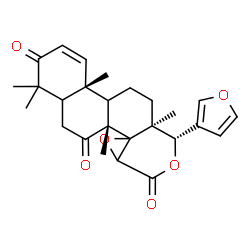 ChemSpider 2D Image | (6aR,10S,10aS,12bS)-10-(3-Furyl)-4,4,6a,10a,12b-pentamethyl-4a,6a,10,10a,11,12,12a,12b-octahydronaphtho[2,1-f]oxireno[d]isochromene-3,6,8(4H,5H,7aH)-trione | C26H30O6