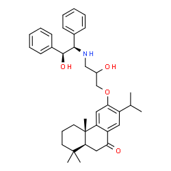 ChemSpider 2D Image | 12-(2-Hydroxy-3-{[(1R,2S)-2-hydroxy-1,2-diphenylethyl]amino}propoxy)abieta-8(14),9(11),12-trien-7-one | C37H47NO4
