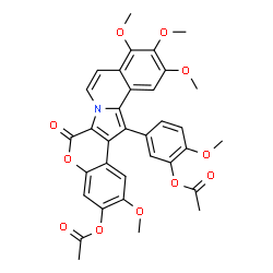 ChemSpider 2D Image | 14-(3-Acetoxy-4-methoxyphenyl)-2,10,11,12-tetramethoxy-6-oxo-6H-chromeno[4',3':4,5]pyrrolo[2,1-a]isoquinolin-3-yl acetate | C34H29NO11