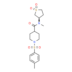 ChemSpider 2D Image | N-[(3R)-1,1-Dioxidotetrahydro-3-thiophenyl]-N-methyl-1-[(4-methylphenyl)sulfonyl]-4-piperidinecarboxamide | C18H26N2O5S2