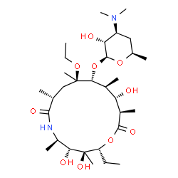 ChemSpider 2D Image | (2R,3S,4R,5R,8R,10R,11R,12S,13S,14R)-10-Ethoxy-2-ethyl-3,4,13-trihydroxy-3,5,8,10,12,14-hexamethyl-7,15-dioxo-1-oxa-6-azacyclopentadecan-11-yl 3,4,6-trideoxy-3-(dimethylamino)-beta-D-xylo-hexopyranosi
de | C31H58N2O10