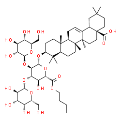 ChemSpider 2D Image | Butyl (3beta)-28-hydroxy-28-oxoolean-12-en-3-yl beta-D-galactopyranosyl-(1->3)-[beta-D-glucopyranosyl-(1->2)]-beta-D-glucopyranosiduronate | C52H84O19