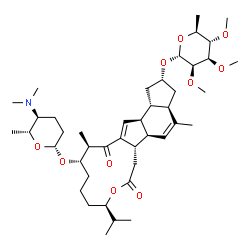 ChemSpider 2D Image | (2S,3aR,5aS,5bS,9R,13S,14R,16aS,16bS)-13-{[(2R,5S,6R)-5-(Dimethylamino)-6-methyltetrahydro-2H-pyran-2-yl]oxy}-9-isopropyl-4,14-dimethyl-7,15-dioxo-2,3,3a,5a,5b,6,7,9,10,11,12,13,14,15,16a,16b-hexadeca
hydro-1H-as-indaceno[3,2-d]oxacyclododecin-2-yl 6-deoxy-2,3,4-tri-O-methyl-alpha-L-mannopyranoside | C43H69NO10