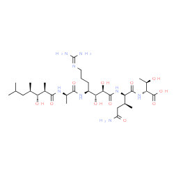 ChemSpider 2D Image | (3S)-N~2~-[(2R,3R,4S)-7-[(Diaminomethylene)amino]-2,3-dihydroxy-4-({N-[(2R,3R,4R)-3-hydroxy-2,4,6-trimethylheptanoyl]-D-alanyl}amino)heptanoyl]-3-methyl-D-glutaminyl-D-allothreonine | C31H58N8O11