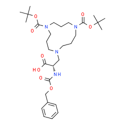 ChemSpider 2D Image | N-[(Benzyloxy)carbonyl]-3-(5,9-bis{[(2-methyl-2-propanyl)oxy]carbonyl}-1,5,9-triazacyclododecan-1-yl)-L-alanine | C30H48N4O8