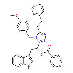 ChemSpider 2D Image | N-{(1R)-2-(1H-Indol-3-yl)-1-[4-(4-methoxybenzyl)-5-(2-phenylethyl)-4H-1,2,4-triazol-3-yl]ethyl}isonicotinamide | C34H32N6O2