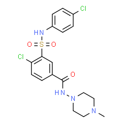 ChemSpider 2D Image | 4-Chloro-3-[(4-chlorophenyl)sulfamoyl]-N-(4-methyl-1-piperazinyl)benzamide | C18H20Cl2N4O3S