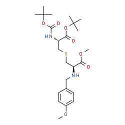 ChemSpider 2D Image | 2-Methyl-2-propanyl S-{(2R)-3-methoxy-2-[(4-methoxybenzyl)amino]-3-oxopropyl}-N-{[(2-methyl-2-propanyl)oxy]carbonyl}-L-cysteinate | C24H38N2O7S
