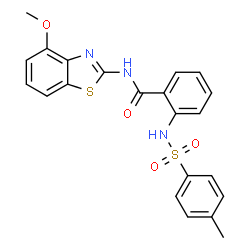 ChemSpider 2D Image | N-(4-Methoxy-1,3-benzothiazol-2-yl)-2-{[(4-methylphenyl)sulfonyl]amino}benzamide | C22H19N3O4S2