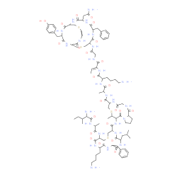 ChemSpider 2D Image | N-[2-[[5-amino-1-[[(Z)-1-[[2-[[11-(2-amino-2-oxo-ethyl)-8-benzyl-23-[(4-hydroxyphenyl)methyl]-6,9,12,20,22,25-hexaoxo-3,16-dithia-7,10,13,19,21,24-hexazabicyclo[12.6.5]pentacos-17-en-5-yl]amino]-2-oxo-ethyl]carbamoyl]prop-1-enyl]carbamoyl]pentyl]amino]-1-methyl-2-oxo-ethyl]-3-[[12-(4-aminobutyl)-15-[2-[(2-amino-3-methyl-pentanoyl)amino]propanoylamino]-9-benzyl-6-isobutyl-5,8,11,14-tetraoxo-1-thia-4,7,10,13-tetrazacyclohexadecane-3-carbonyl]amino]-4-methyl-2,9,12-trioxo-5-thia-1,8,11-triazabicyclo[11.3.0]hexadecane-7-carboxamide | C98H141N25O23S4