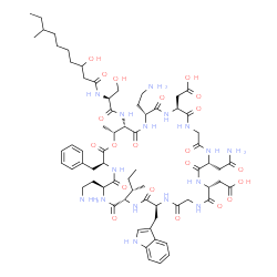 ChemSpider 2D Image | 2,2'-[(3S,6S,9S,12S,18R,21R,27S,30R,33S,34R)-6,30-Bis(2-aminoethyl)-21-(2-amino-2-oxoethyl)-3-benzyl-9-[(2S)-2-butanyl]-33-{[N-(3-hydroxy-8-methyldecanoyl)-L-seryl]amino}-12-(1H-indol-3-ylmethyl)-34-m
ethyl-2,5,8,11,14,17,20,23,26,29,32-undecaoxo-1-oxa-4,7,10,13,16,19,22,25,28,31-decaazacyclotetratriacontane-18,27-diyl]diacetic acid | C68H100N16O21