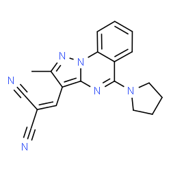 ChemSpider 2D Image | {[2-Methyl-5-(1-pyrrolidinyl)pyrazolo[1,5-a]quinazolin-3-yl]methylene}malononitrile | C19H16N6