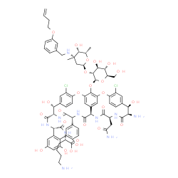 ChemSpider 2D Image | (2S)-6-Amino-2-({[(1S,2R,18R,19R,22S,25R,28R,40S)-19-amino-22-(2-amino-2-oxoethyl)-48-{[(2S,3R,4S,5S,6R)-3-{[(2S,4S,5S,6S)-4-{[3-(3-buten-1-yloxy)benzyl]amino}-5-hydroxy-4,6-dimethyltetrahydro-2H-pyra
n-2-yl]oxy}-4,5-dihydroxy-6-(hydroxymethyl)tetrahydro-2H-pyran-2-yl]oxy}-5,15-dichloro-2,18,32,35,37-pentahydroxy-20,23,26,42,44-pentaoxo-7,13-dioxa-21,24,27,41,43-pentaazaoctacyclo[26.14.2.2~3,6~.2~1
4,17~.1~8,12~.1~29,33~.0~10,25~.0~34,39~]pen | C76H86Cl2N10O25