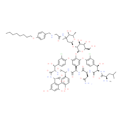 ChemSpider 2D Image | (1S,2R,18R,19R,22S,25R,28R,40S)-22-(2-Amino-2-oxoethyl)-5,15-dichloro-2,18,32,35,37-pentahydroxy-19-[(N-methyl-D-leucyl)amino]-20,23,26,42,44-pentaoxo-48-({2-O-[2,3,6-trideoxy-3-methyl-3-({N-[4-(octyl
oxy)benzyl]glycyl}amino)-alpha-L-lyxo-hexopyranosyl]-beta-D-glucopyranosyl}oxy)-7,13-dioxa-21,24,27,41,43-pentaazaoctacyclo[26.14.2.2~3,6~.2~14,17~.1~8,12~.1~29,33~.0~10,25~.0~34,39~]pentaconta-3,5,8(
48),9,11,14,16,29(45),30,32,34,36,38,46,49-p | C83H100Cl2N10O26