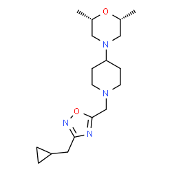ChemSpider 2D Image | (2R,6S)-4-(1-{[3-(Cyclopropylmethyl)-1,2,4-oxadiazol-5-yl]methyl}-4-piperidinyl)-2,6-dimethylmorpholine | C18H30N4O2