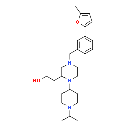 ChemSpider 2D Image | 2-{1-(1-Isopropyl-4-piperidinyl)-4-[3-(5-methyl-2-furyl)benzyl]-2-piperazinyl}ethanol | C26H39N3O2