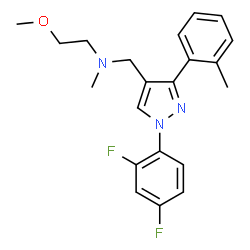 ChemSpider 2D Image | N-{[1-(2,4-Difluorophenyl)-3-(2-methylphenyl)-1H-pyrazol-4-yl]methyl}-2-methoxy-N-methylethanamine | C21H23F2N3O