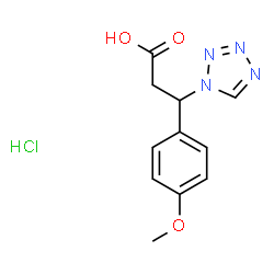 ChemSpider 2D Image | 3-(4-Methoxyphenyl)-3-(1H-tetrazol-1-yl)propanoic acid hydrochloride (1:1) | C11H13ClN4O3