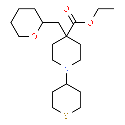ChemSpider 2D Image | Ethyl 4-(tetrahydro-2H-pyran-2-ylmethyl)-1-(tetrahydro-2H-thiopyran-4-yl)-4-piperidinecarboxylate | C19H33NO3S