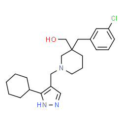ChemSpider 2D Image | {3-(3-Chlorobenzyl)-1-[(5-cyclohexyl-1H-pyrazol-4-yl)methyl]-3-piperidinyl}methanol | C23H32ClN3O