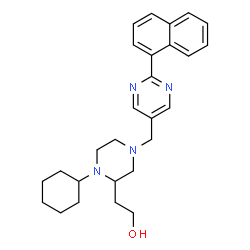 ChemSpider 2D Image | 2-(1-Cyclohexyl-4-{[2-(1-naphthyl)-5-pyrimidinyl]methyl}-2-piperazinyl)ethanol | C27H34N4O
