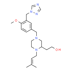 ChemSpider 2D Image | 2-{4-[4-Methoxy-3-(1H-1,2,4-triazol-1-ylmethyl)benzyl]-1-(3-methyl-2-buten-1-yl)-2-piperazinyl}ethanol | C22H33N5O2