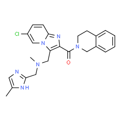 ChemSpider 2D Image | [6-Chloro-3-({methyl[(5-methyl-1H-imidazol-2-yl)methyl]amino}methyl)imidazo[1,2-a]pyridin-2-yl](3,4-dihydro-2(1H)-isoquinolinyl)methanone | C24H25ClN6O