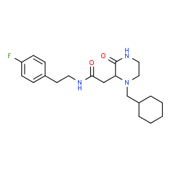 ChemSpider 2D Image | 2-[1-(Cyclohexylmethyl)-3-oxo-2-piperazinyl]-N-[2-(4-fluorophenyl)ethyl]acetamide | C21H30FN3O2